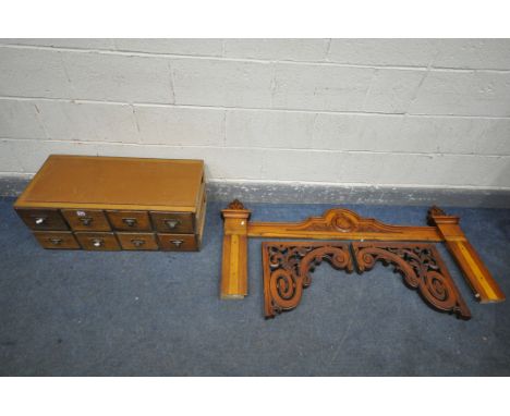 TWO SETS OF FOUR INDEX DRAWERS, length 80cm x depth 39cm x height 32cm, and a dismantled oak architectural surround, and two 