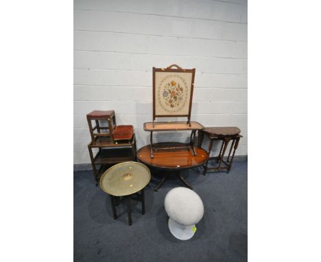 A SELECTION OF OCCASIONAL FURNITURE, to include an oval mahogany coffee table, walnut demi lune table, barley twist occasiona