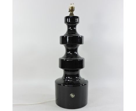 A 1970's Doulton black pottery table lamp, 51cm tall