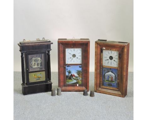 A 19th century American shelf clock, 66cm tall, together with two others 