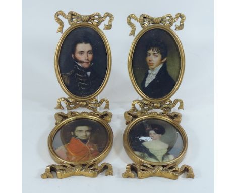 A set of four miniature decorative portrait prints, in gilt painted frames, 24cm tall