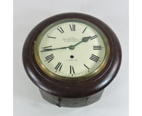 A reproduction mahogany cased fusee wall clock, 30cm overall