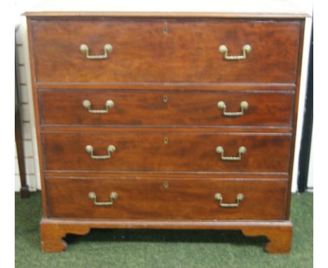Antique mahogany secretaire of four large drawers, fitted interior of drawers and pigeonholes, raised on bracket feet