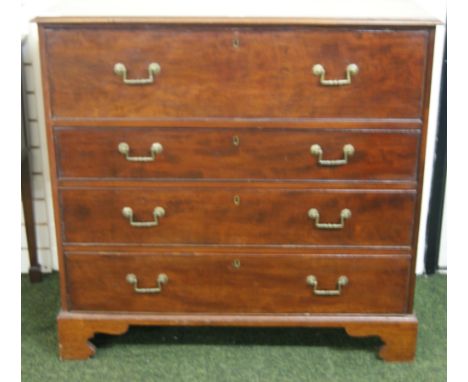 Antique mahogany secretaire of four large drawers, fitted interior of drawers and pigeonholes, raised on bracket feet