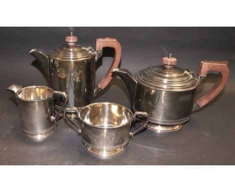 Walker & Hall, a silver-plated four-piece Art Deco tea service in the style of Christopher Dresser