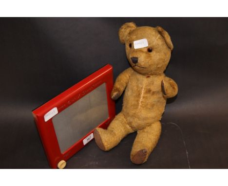 1950s child's teddy bear, plus an original Magic Etch-A-Sketch