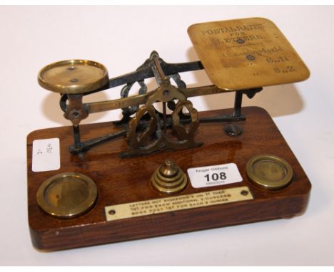 Brass postal scales, with weights