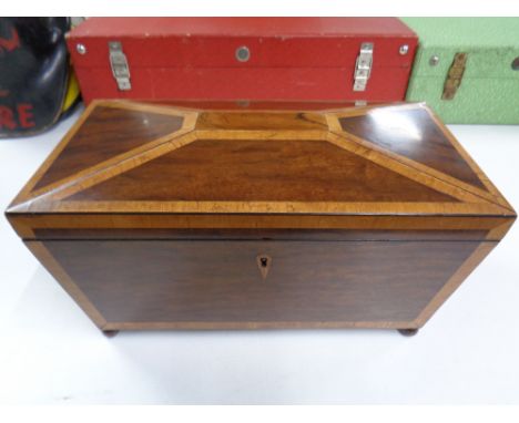 A 19th century sarcophagus satinwood inlaid tea caddy 