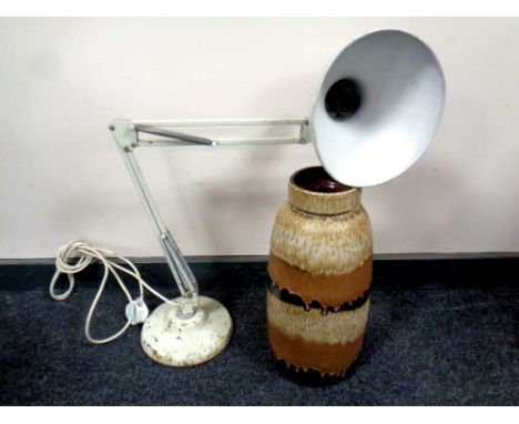 A 20th century industrial angle poise lamp together with a West German pottery vase 