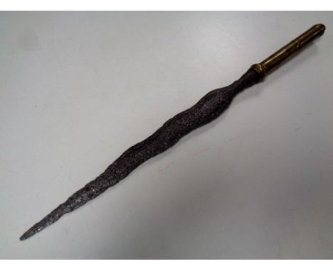 An antique brass handled spearhead, length 52.5 cm   