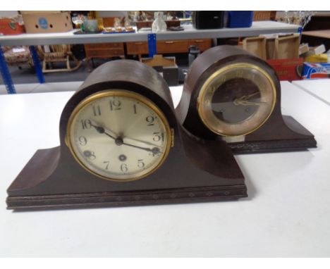 A Westminster chime mantel clock with silvered dial together with a further presentation mantel clock  