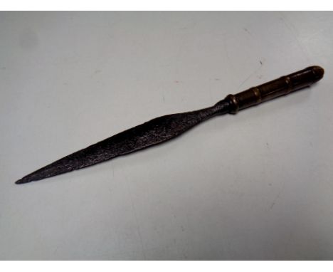 An antique brass handled spearhead, length 28.5 cm 