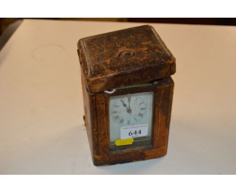 A late 19th Century brass cased carriage clock AF, contained in leather case