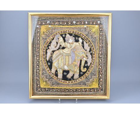 A Thai/Burmese Kalaga Tapestry Of Elephant framed and glazed 48 x 50 cm 
