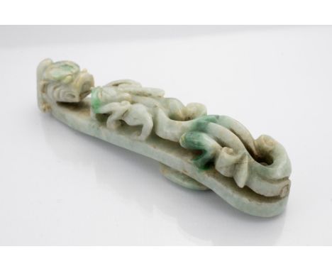 Chinese jade belt hook in the form of a dragon and chilong. 11cm length 