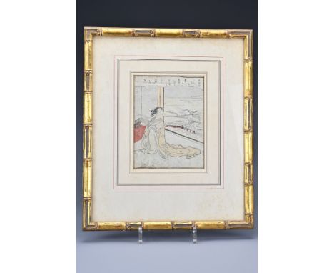 Japanese Woodblock Print - Harunobu (1703 - 1770). Original 18th century print in glass-fronted from. Dimensions of frame: 32