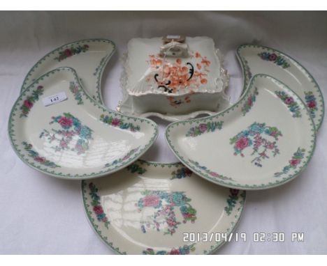 5 Copeland Spode kidney shaped side dishes and a Victorian white ground sardine dish
