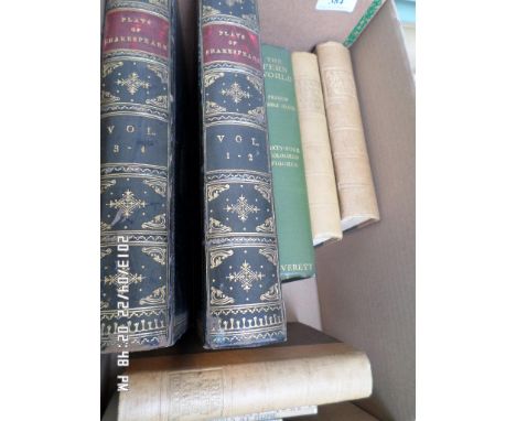 2 leather bound vols. of The Plays of Shakespeare and 3 vols. The Great War by Samuel Pepys Junior, Fern World by Francis Geo