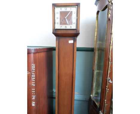 Grandmother clock in oak case, the steel dial 