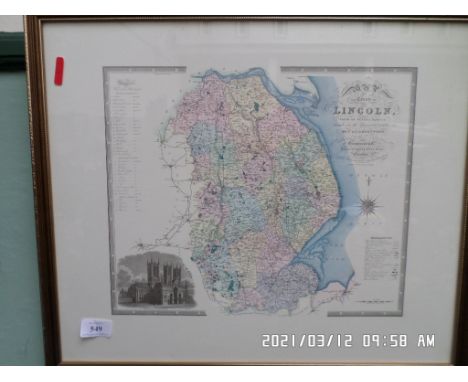 Gilt framed coloured print of the County of Lincoln by C &amp; J Greenwood