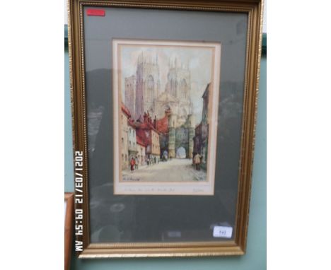 Gilt framed coloured signed print of the Minster at York, ex. George H. Downing