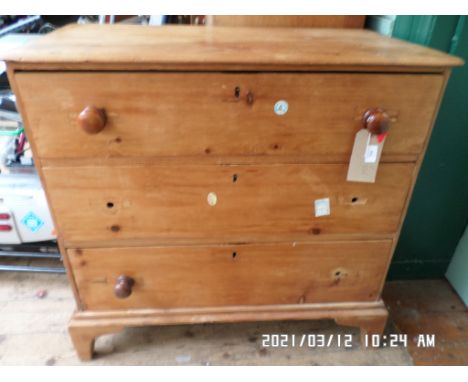 Pine chest of three long drawers on bracket feet  (in need of TLC)