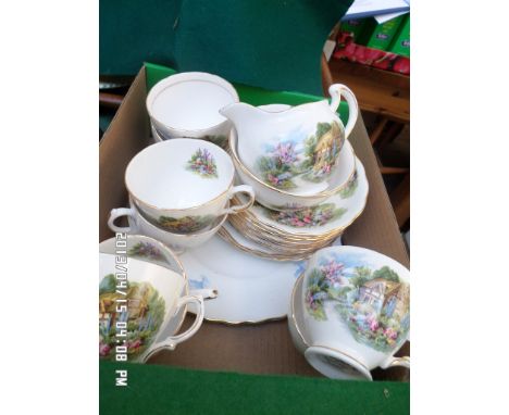 14 piece Royal Vale bone china tea service with Royal Doulton bread plate