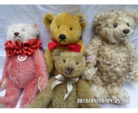 Steiff Heidelberg Du Feine small white bear, Steiff, gold stud in ear small yellow bear with red ribbon, Steiff pink bear, go