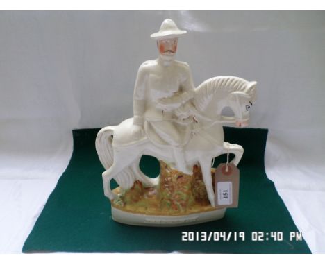 White painted Staffordshire figurine of Baden Powell mounted on a white charger