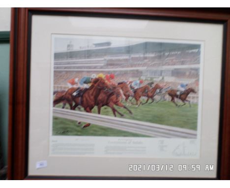 Signed coloured print by Paul Hart of 'Ascot Racecourse/ Buckingham's Racecourse of Britain'