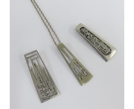 Three vintage Ceard pewter pendants to include Arran  - designed by J. Finlayson Seel together with two others titled Inverew