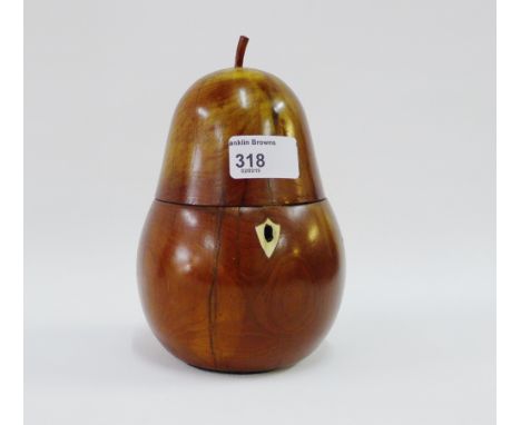 Stained fruit wood pear shaped tea caddy, 18cm high