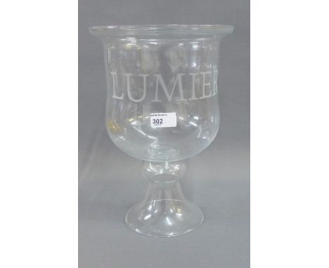Large etched lumiere glass knop stemmed vase, 34cm high