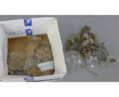 Carton containing miscellaneous glass chandelier lustres and drops etc., (a lot) 