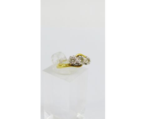 18 carat gold and diamond three stone ring, UK ring size K, stamped 18ct