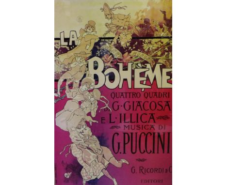 'La Boheme' Reproduction coloured print in a gilt glazed frame, 40 x 62cm 