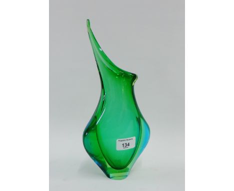 Blue and green art glass vase, 29cm high