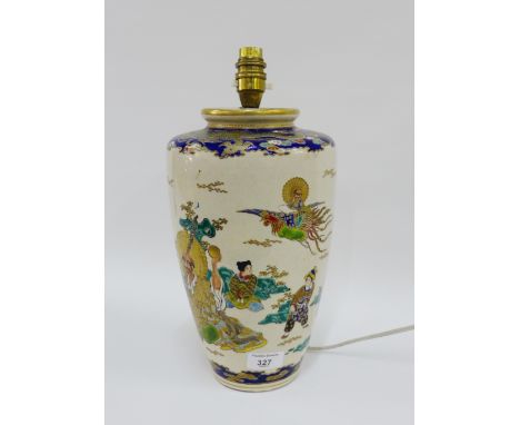 Satsuma vase painted with figures and stylistic motifs, converted into a table lamp base