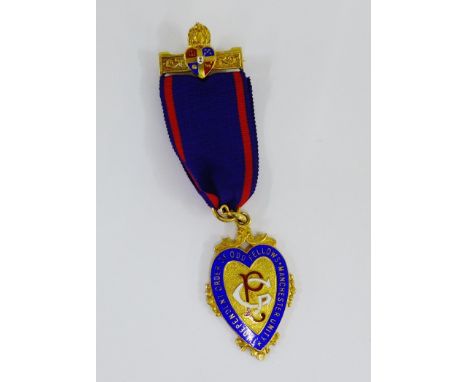Independent Order of Oddfellows silver gilt and enamel medallion and ribbon