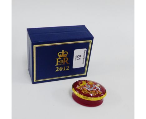 Her Majesty Queen Elizabeth II Halcyon Days enamel box and cover, the lid inscribed The Diamond Jubilee, in Royal Presentatio