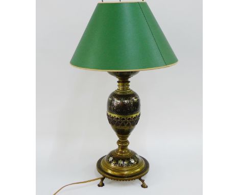 Bidri type mixed metal inlaid baluster table lamp base and shade, height excluding light fitting, 43cm