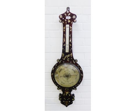19th century Scottish mother of pearl and brass inlaid rosewood wall barometer, the silvered dial inscribed D. McGregor, Glas