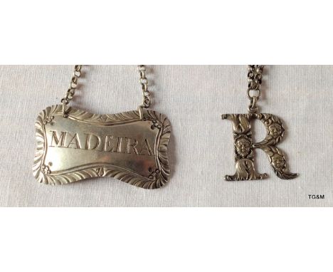 Two antique silver labels, Madeira  hallmarked 1775 and 'R'