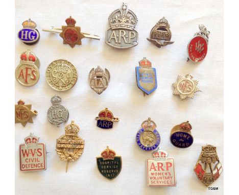 20 WW2 Military and Home Front lapel badges including RAFVR - Home Guard - Auxiliary & National Fire Service - ARP - Territor