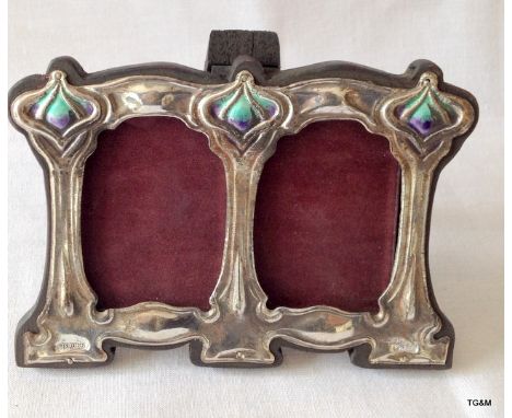 A silver and enamel set art nouveau style double photo frame