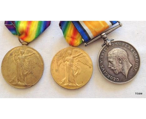 A WW1 medal pair to 66009 Private T Bevan of the Cheshire Regiment with a Victory medal to T4-238468 Driver H Taylor of the A