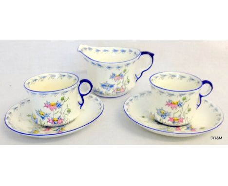 1930's Art Deco Carlton china cups saucers and milk jug