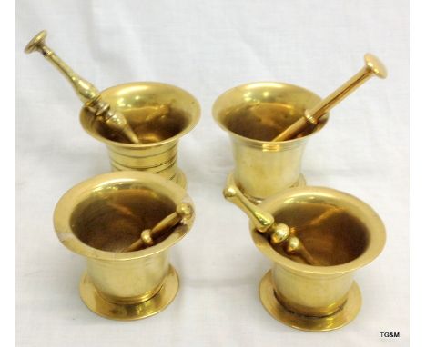 4 antique polished bronze pestle and mortars