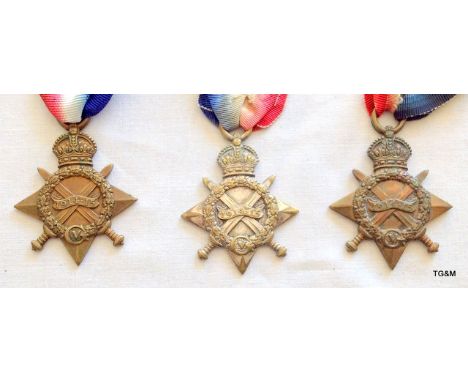 Three 1915 Stars named to T4-058458 Driver J Rowbottom of the Army Service Corps - 19559 Private P Clare of the Army Service 