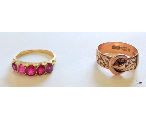 9ct gold ruby and diamond ring with a 9ct gold buckle ring, size L